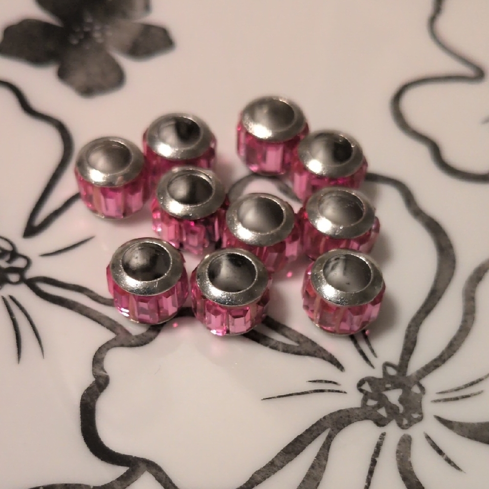 Pink and Silver Crystal‎ Rhinestones Spacer Charms For Pandora Style Bracelet